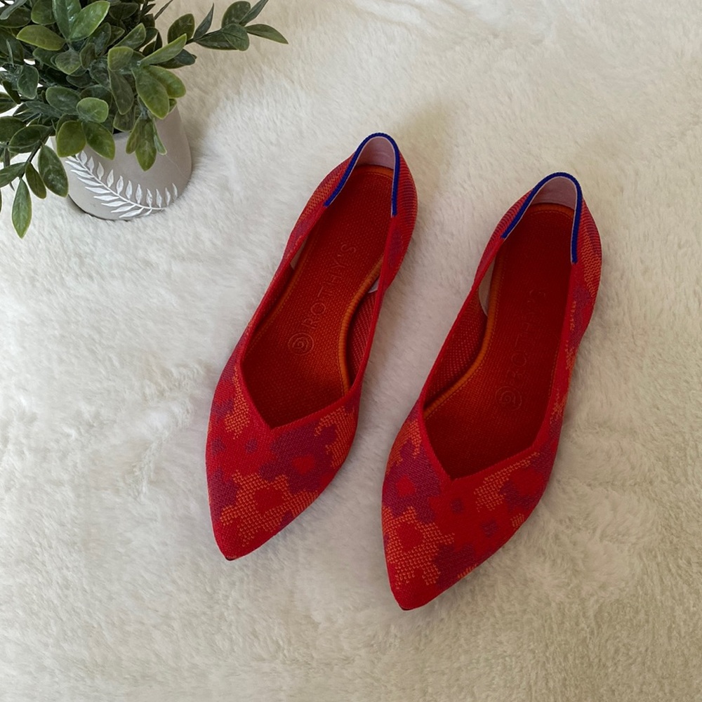 Rothy’s Red Botanicamo Pointed Toe Flats